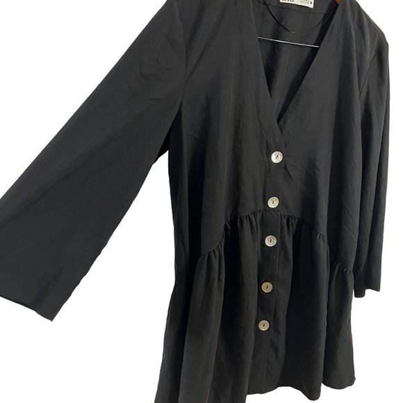 Zara Womens Blouse Medium Relaxed Fit Peplum Tunic Button Up 3/4 Sleeve Babydoll - Picture 3 of 6